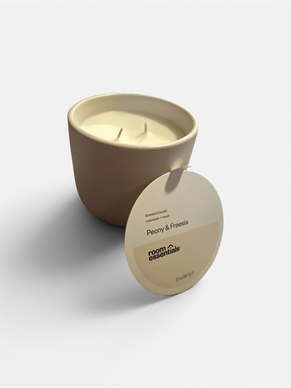 Room Essentials Peony & Freesia 13.5 oz 2-Wick Ceramic Candle